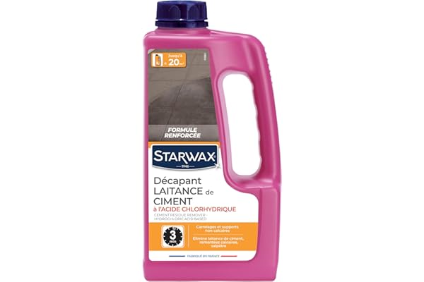 STARWAX – Décapant Laitance de Ciment à l’Acide Chlorhydrique – Nettoie Traces de Ciment, Rouille et Remontées Calcaires – Intérieur/Extérieur – Fabriqué en France – 1 L (15 à 20 m²)