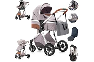Zkiprm Carrito Bebe 3 en 1, Carrito Bebe Portátil Plegable con Un Clic, Carro Bebe 3 Piezas con Silla de Auto y Capazo Giratorio, Mayor Calidad Alto Marco de Aluminio Conjunto Paisaje Carrito de Bebe