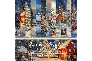 craspire 24 Pièces Papier Décoration de Noël Thème Hiver Papier Scrapbooking Nuit de Neige 6 x 6 Pouces Fond Coloré Carte Artisanat Tapis Pack pour Album Photo Scrapbooking Journal Carte de Vœux