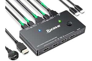 NAWEN KCEVE USB-C KVM Switch für 1 Typ-C- und 1 HDMI Computer, KVM Typ-C Umschalter Unterstützt 4K @ 60Hz, die Tastatur, Maus und Monitor teilen, unterstützt 87 W PD-Schnellladung