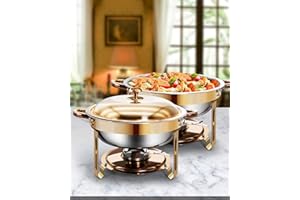 WENMILY Rund Chafing Dish Buffet Set 5L,2pcs Edelstahl Warmhaltebehälter [Elegante Rose und Silberfarben] Wärmebehälter Für Speisen,Speisenwärmer für Catering Buffet und Party,