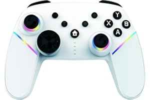 GEEKHAVE Wireless Pro Controller für Switch/iOS/Android/PC, Gamepad mit 7-Farbiger RGB-Beleuchtung/Wake Up/ 6-Axis Gyro/Double Shock/Programmierbar, Weiß