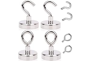 YADODO Magnethaken Stark für Grill 45 KG Neodym Magnet Haken mit 4 Ösenhaken 32 MM Magnete Mit Haken Magnetischer Haken Schwarz für Decke Schlüssel Küche Schließfächer Silber 4 Stück