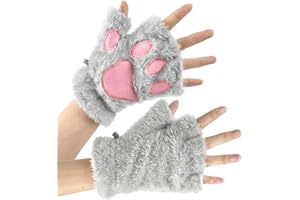DIELIANHUA Guantes de Pata de Gato, Guantes de Gato, Guantes Felpa Sin Dedos, Guantes de Garra de Gato Lindo, Guantes Garra Gato Cálidos de Invierno para Mujer Niña Cosplay Accesorios