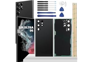 YHX-OU 6.8'' Copribatteria per Samsung Galaxy S22 Ultra 5G SM-S908B SM-S908U SM-S9080 Copri Batteria Sostituzione Posteriore Ricambio Posteriore Back Cover + Strumento di Installazione (Nero)