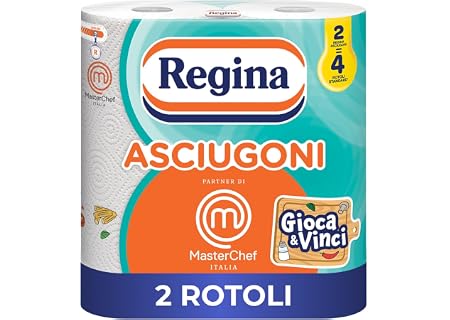 Regina Asciugoni, 2 Rotoli di Carta Cucina a 2 Veli | 100 strappi per rotolo, Maxi fogli, Lunghi più del doppio dei normali rotoli, Carta…