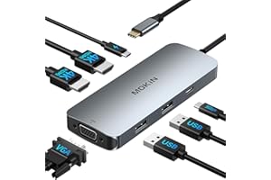 MOKiN Laptop Docking Station Dual Monitor, 7 IN 1 USB C Docking Station to Dual HDMI Adapter with 2 HDMI, 2 USB, VGA, PD, Multiport Adapter for Dell XPS 13/15, Lenovo Yoga