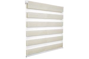 WOLTU Store Enrouleur Jour Nuit sans Perçage, Store Zébré en Double Tissu, Rideau Translucide et Occultant, Protection de la Vie Privée, Montage Facile avec Clips, 50x150cm, Hêtre