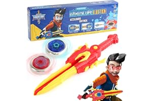 TUKIIE Bey Battle Spielzeug, Burst Gyro mit Heiliges Schwert Starter, 2 Metall Kreisel mit LED-Licht, Kampfkreisel Set für Kinder ab 6 Jahren - S303-2B-Rot