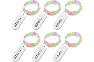 BXROIU 6 x 20er Micro LED Lichterkette mit CR2032 Batterie betrieb Auf 2 Meter Silberdraht für Party, Garten, Weihnachten, Halloween, Hochzeit, Beleuchtung Deko (Mehrfarbig)