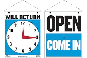 BAZIC 7.5" X 9" Open Sign, Clock Will Return Will be Back, Double Sides Plastic Vinyl Signs, Business Store Office Door Window Restaurants Bars Retail Salon Shops, Waterproof Indoor Outdoor, 1-Pack