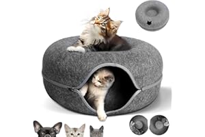 KunpengZen Katzentunnel, Filz Donut Rascheltunnel für Katzen, Katzen Höhle Endlosen Spaß Katzenkorb Katzenkissen 50cm für bis 4kg Kleine Haustiere Kaninchen Kätzchen Welpen-Dunkelgrau