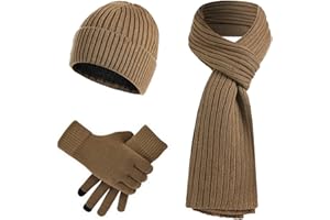 JIMACRO Winter 3set, Beanie Mütze Warme Knit Winterschal Thermo Touchscreen Handschuhe Set für Herren und Damen, Mütze Schal Handschuhe Set Mit Dick Fleece Innenfutter für Ski