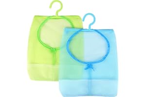 lohey 2PCS Peg Bags for Washing Line, Breathable Mesh Peg Basket, Washing Peg Bag with Hanging Hook, Reusable Mesh Laundry Storage for Clothes Pegs, Socks, Small Items (Blue & Green)