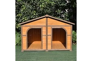 Animal Valley - Casita de perro doble con techo Shingle negro para exterior - Madera y Shingle - 185 x 106 x 120 cm - Talla XXL - Beige y Marrón - para perros grandes