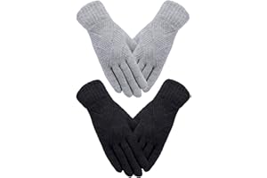 SATINIOR 2 Paar Damen Winterhandschuhe Gestrickte Touchscreen Finger Doppelschichtige Elastische Handschuhe