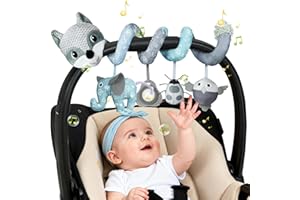 Vicloon Spiralna zabawka wózek dla niemowląt, zabawki wózek dla niemowląt, prezent na 0 3 6 miesięcy, wózek edukacyjny spirala pluszowego dziecka, szary lis