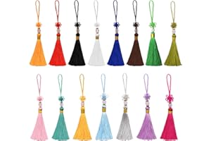 ARRDERLY Pack of 15 Mini Tassels, 15 Colours, Handmade Tassels with Beads, Chinese Knot for Jewellery Making, Souvenir, Bookmark, DIY Craft Accessories