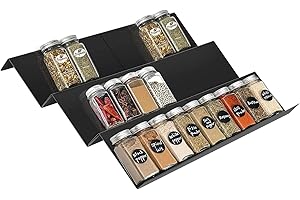 Bedeco Gewürzregal Schublade Gewürz Schubladeneinsatz von 23cm bis 46cm ausziehbar, Kohlenstoffstahl Küchenregal Gewürztreppe mit 3 Ebenen, Küchen Organizer Schublade Ordnungssystem Dosenregal