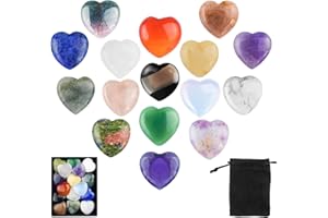 Bohoray 16PCS Kristalle Steine Set, Kristalle Herz, Heilung Kristall Edelsteine, Natürliche Edelsteine Herz,Bunte Kristallsteine Herzförmige,Edelsteine für Kinder Poliert Tasche Chakra Reiki Balancing