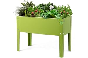 GOPLUS - Jardinera elevada de acero galvanizado, huerto alto con 4 patas y 2 agujeros de drenaje, huerto de altura rectangular para balcón, jardín, terraza, verde claro (60 x 30 x 45 cm)