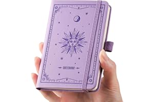 ‎EMSHOI EMSHOI A6 Notizbuch Klein Liniert, 160 nummerierte Seiten, 100g/m² Dickes Papier, Ledercover DIN A6 Mini Notizbücher mit Innentasche, 14.5×9.5cm, Hellviolett