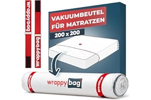 Wrappybag – Vakuumbeutel für Matratzen 200x200 – Komplett-Set mit wiederverwendbarer, wasserdichter Hülle, Clips und Spanngurten – Passend für alle Matratzengrößen und die meisten Staubsauger