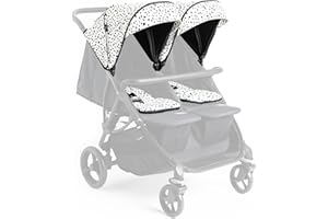 Roma Gemini Double Stroller Colour Pack- Dalmatian -Compact Side by Side for Newborns, 69cm Wide, 22kg Per Seat, Magnetic Harness, Easy Set Up, Puncture Proof Wheels, 102cm Handle, Rain Cover Included