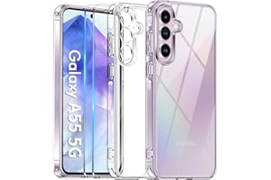 COPIKE Funda Protectora de Cámara para Samsung Galaxy A55 5G con 2 Protectores de Pantalla, Carcasa Delgada Anti-Amarillo Antigolpes, Antiarañazos PC Duro Respaldo, Transparente