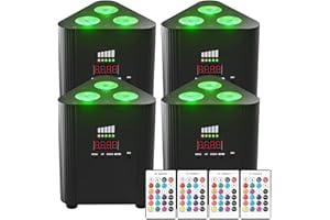 Erreyht RGBW Projecteur LED Par rechargeable batterie 4400 mAh, télécommande/contrôle DMX éclairage de scène sans fil avec indicateur de charge Lumière DJ pour fête Noël discothèque mariage (4 pièces)