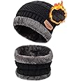 Petrunup Mens Beanie Hat and Neck Warmer Scarf Set, Womens Winter Slouch Skull Cap, Thicken Fleece Lined Ski Snood