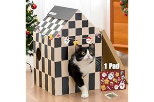 Conlun Maison pour Chat en Carton avec Griffoir et Herbe à Chat, Facile à Assembler, Idéale pour Décorer Votre Intérieur, Parfaite comme Cadeau d'anniversaire pour Votre Félin, Moyen