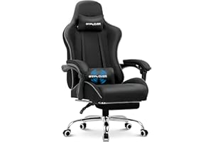 GTPLAYER Fabric Gaming Chair with Footrest, Computer Chair with Massage Lumbar Support, Height Adjustable Gaming Chair with 363° Swivel Seat and Headrest for Office or Gaming Black
