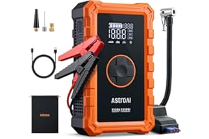 AstroAI Jump Starter Power Pack with Air Compressor, 12V (6.0L Petrol/3.0L Diesel) Portable Car Battery Booster Jump Starter and 150PSI Tyre inflator Power Pack with Emergency Light, LED Display