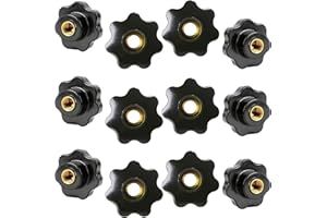 ASFINS Perillas de Estrella M6, Tuerca de Agarre en Estrella m6 Botón de Abrazadera Cabezal de Estrella con Orificio Pasante para Máquina Herramienta, Negro, (32mm x M6, 12 piezas)