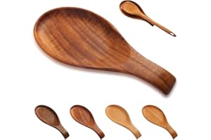 KITYEMO Soportes para Cucharas Madera, Cocina Soporte Cuchara Madera, Resto de Cuchara de Madera, Reposa Cucharas Madera, Soporte Perfecto para Espátulas, Cucharas, Pinzas y más (Madera de acacia)