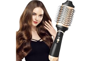 Bizcasa Warmluftbürste-1000W 4 In 1 One-Step Föhnbürste Rundbürstenföhn Heißluftbürste,3 Temperaturen&2 Windstärken,ionen Haartrockner Haarschäden Fönbürste Rundbürste Für Alle Haartypen (Gold)