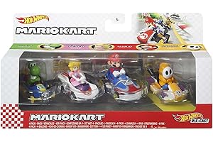 Hot Wheels Mario Kart Pack con 4 Mini Coches de Juguete con Personaje, Regalo para Niños +3 Años (Mattel GWB38)