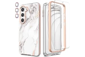 Chvelop Samsung S23 Plus Hülle mit Glitzer Kameraschutz + Schutzfolie + Stoßfänger Samsung Galaxy S23 Plus Hülle Schick 360 Grad Handyhülle für Samsung S23+ Stoßfest Kratzfest TPU Hüllen 6.6'' Marmor