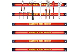 Aserell Hardware Set of 6 Magnetic Tool Holder Racks - 18 Inch Heavy Duty Garage Workshop Wall Holder Strip for Tools - Tool Bar with Magnet for Screwdriver, Wrench (18")