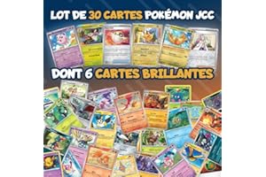 PARKAGE PkPack : Lot de 30 Cartes à Jouer Pkm Officielles Dont 6 Brillantes Version française à Petit Prix ! 0 Double et 0 Energie, Cadeau Parfait pour Les Enfants collectionneur