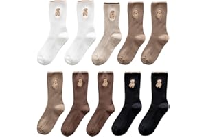 GTYHH 5 par skarpet z nadrukiem niedźwiedzia, skarpetki damskie, urocze skarpetki, skarpetki do łydki, elastyczne i miękkie skarpetki, ciepłe skarpetki, Czarny (Black), M