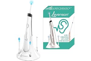 LEVENSON Cerume orecchie pulitore portatile per pulizia orecchie cerume ultrasonico elettrico 4 teste morbide sicure con luce vibrazione pulire orecchie pulitore orecchie kit togli cerume orecchie clean ear