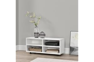 [en.casa] Mobile da Soggiorno su 4 Ruote (LxPxA) 90 x 35 x 41 cm Mobiletto Multiuso per Camera/Ufficio - Mobile Porta TV con 4 Scomparti - Bianco