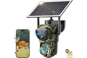 SEHMUA Camara Vigilancia 4G Exterior Solar con Tarjeta SIM con Doble Lente sin WiFi, Cámara de Caza Solar, 360° Cámara con Visión Nocturna, 15000mAh, Detección de Movimiento, Audio Bidireccional, IP66