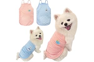 Yanmucy 2 Pieces Dog Summer Clothes Cute Embroidery Dog Striped Tank Top Vest Breathable Puppy Sleeveless Shirt for Small Dogs Cats (Pink+Blue, XL)