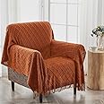 HOOTO Textured Throw Blankets, Knitted Tassel Blankets, Super Soft Cozy Lightweight Decorative Throw Blankets for Couch, Bed, Sofa, Outdoor Throw Blanket All Seasons 127x180CM Caramel color