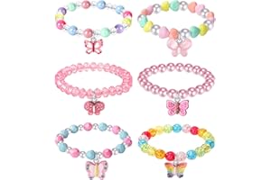 Maeoetty 6 Pieces Colorful Butterfly Bracelet Rainbow Bracelet Girls Party Favors Toddler Play Jewellery-Butterfly