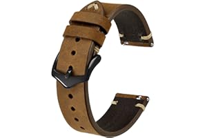 BISONSTRAP Bracelets de Montre pour Homme, Bracelets en Cuir Cousus à la Main, Dégagement Rapide, 18mm 20mm 22mm
