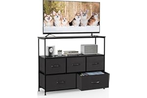 ‎DUMOS DUMOS Kommode mit Schubladen - Kommoden & Sideboards für Schlafzimmer Geeignet, Komodenschrank mit 9 Schubladen, Stoffkommode mit Stabilem Stahlrahmen, Ideal für Schlafzimmer, Wohnzimmer (Schwarz)